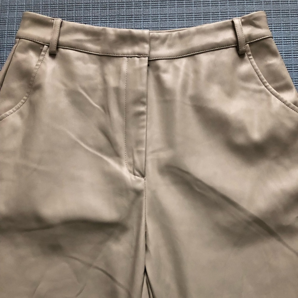 Meshki-Tyra-Straight Leg Faux Leather Pants - Cream